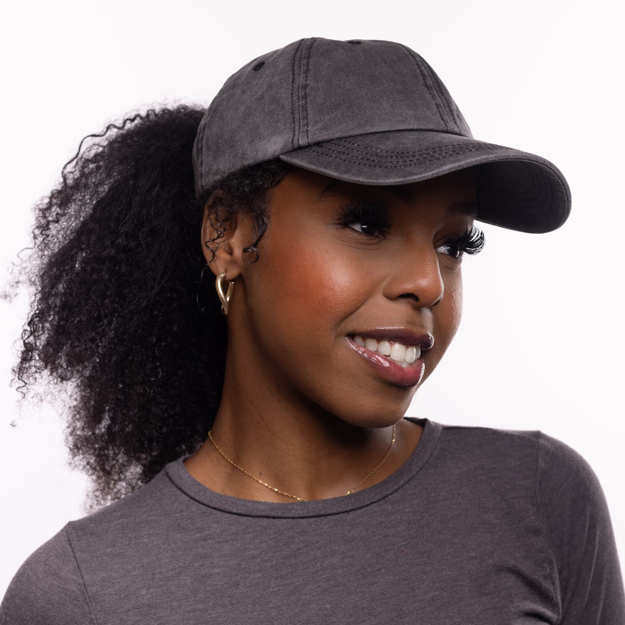 Only Curls Satin Lined Baseball Hat - Washed Grey - Image 4