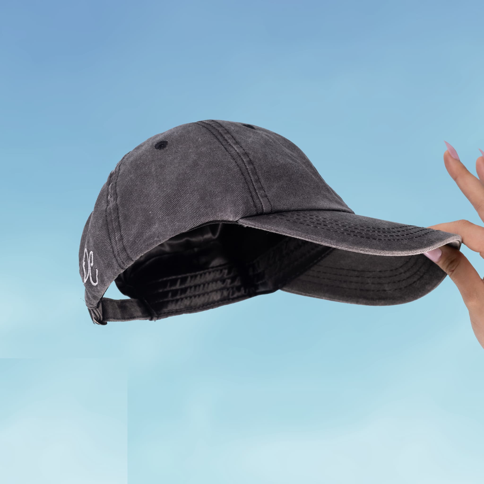 Only Curls Satin Lined Baseball Hat - Washed Grey - Image 5