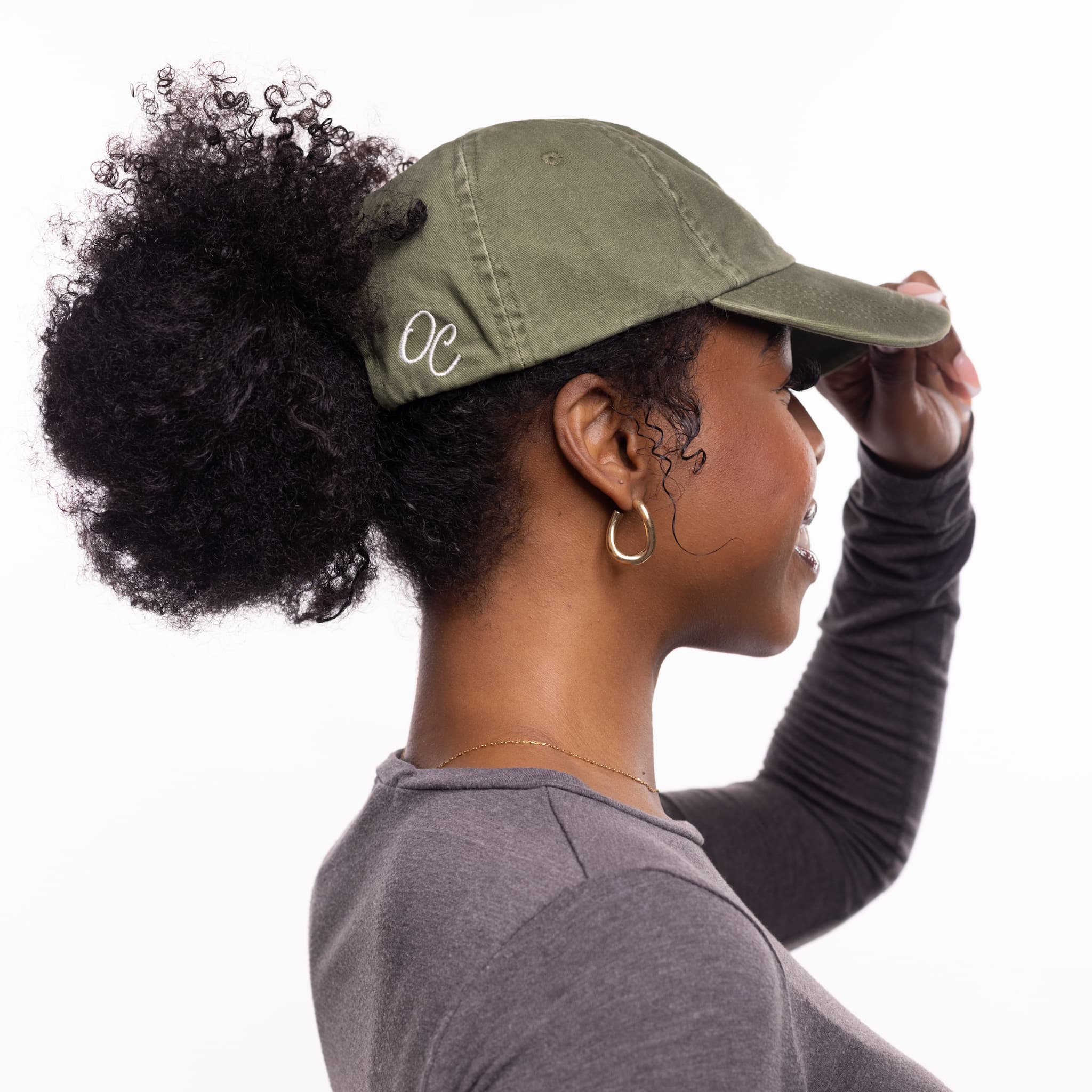 Only Curls Satin Lined Baseball Hat  - Washed Olive - Image 2