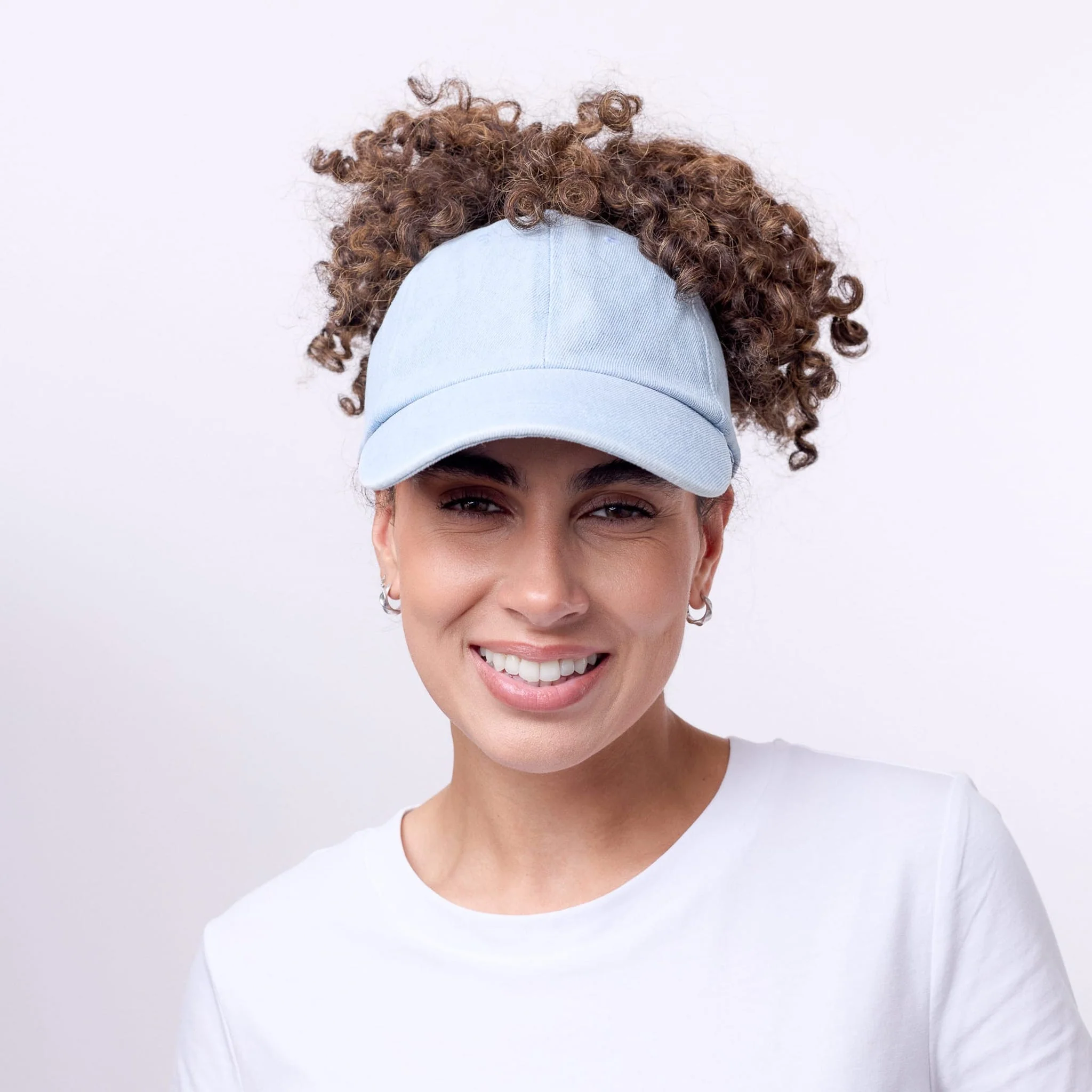 Only Curls Satin Lined Baseball Hat (with open back) - Denim Blue - Image 4