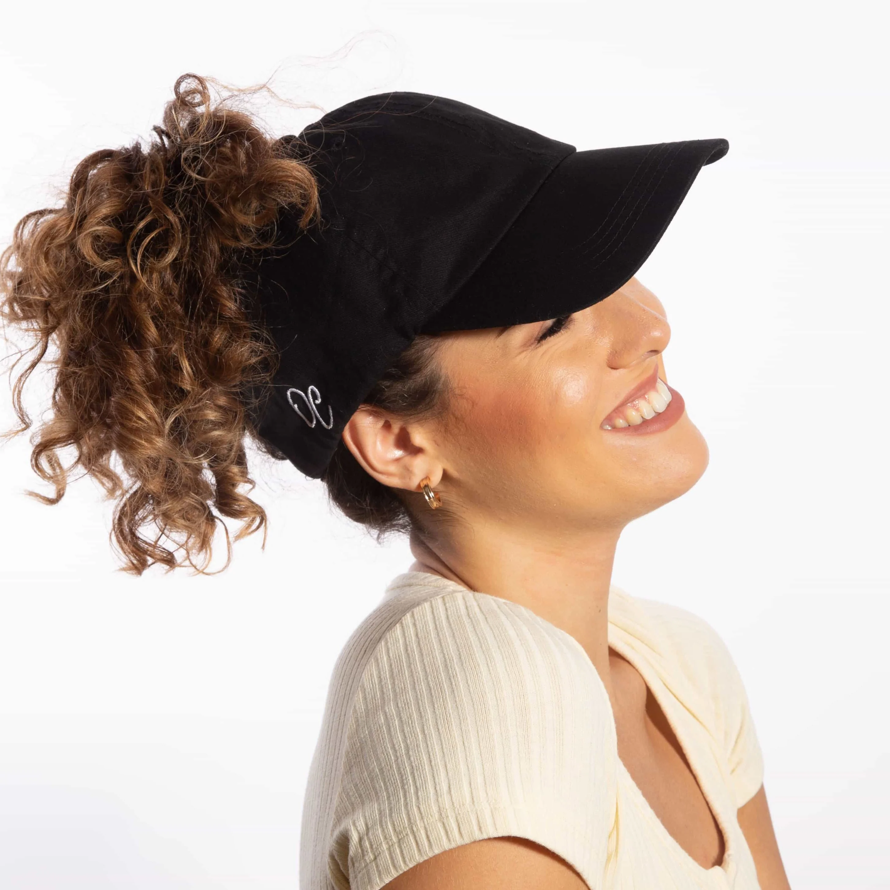 Only Curls Satin Lined Baseball Hat (with open back) - Jet Black - Image 3