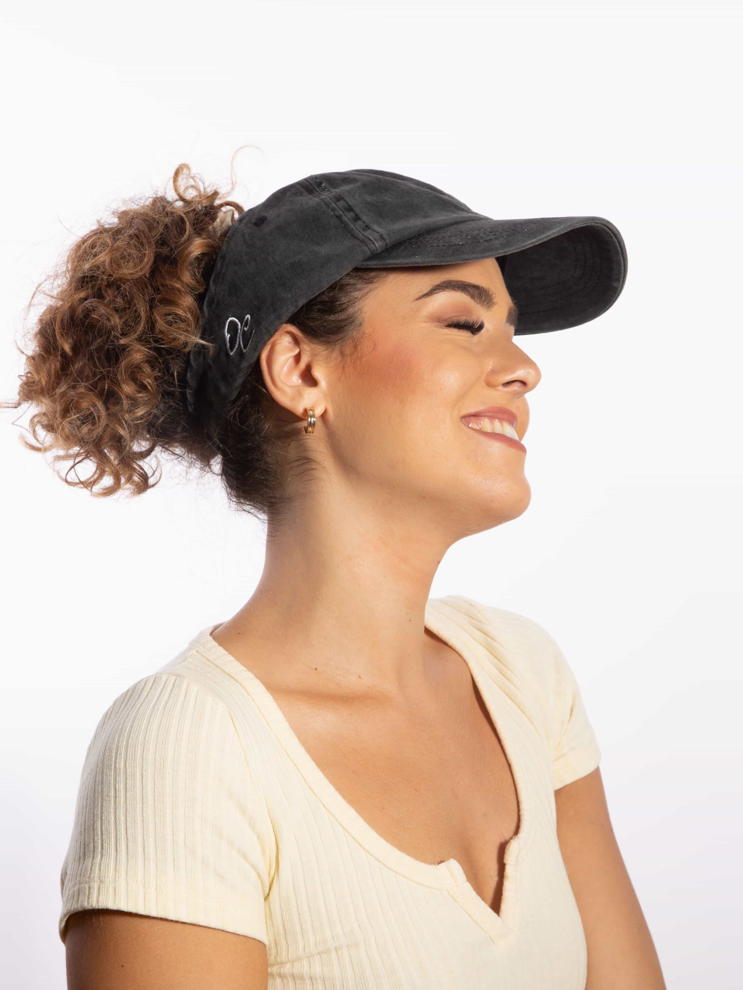 Only Curls Satin Lined Baseball Hat (with open back) - Washed Grey - Image 6