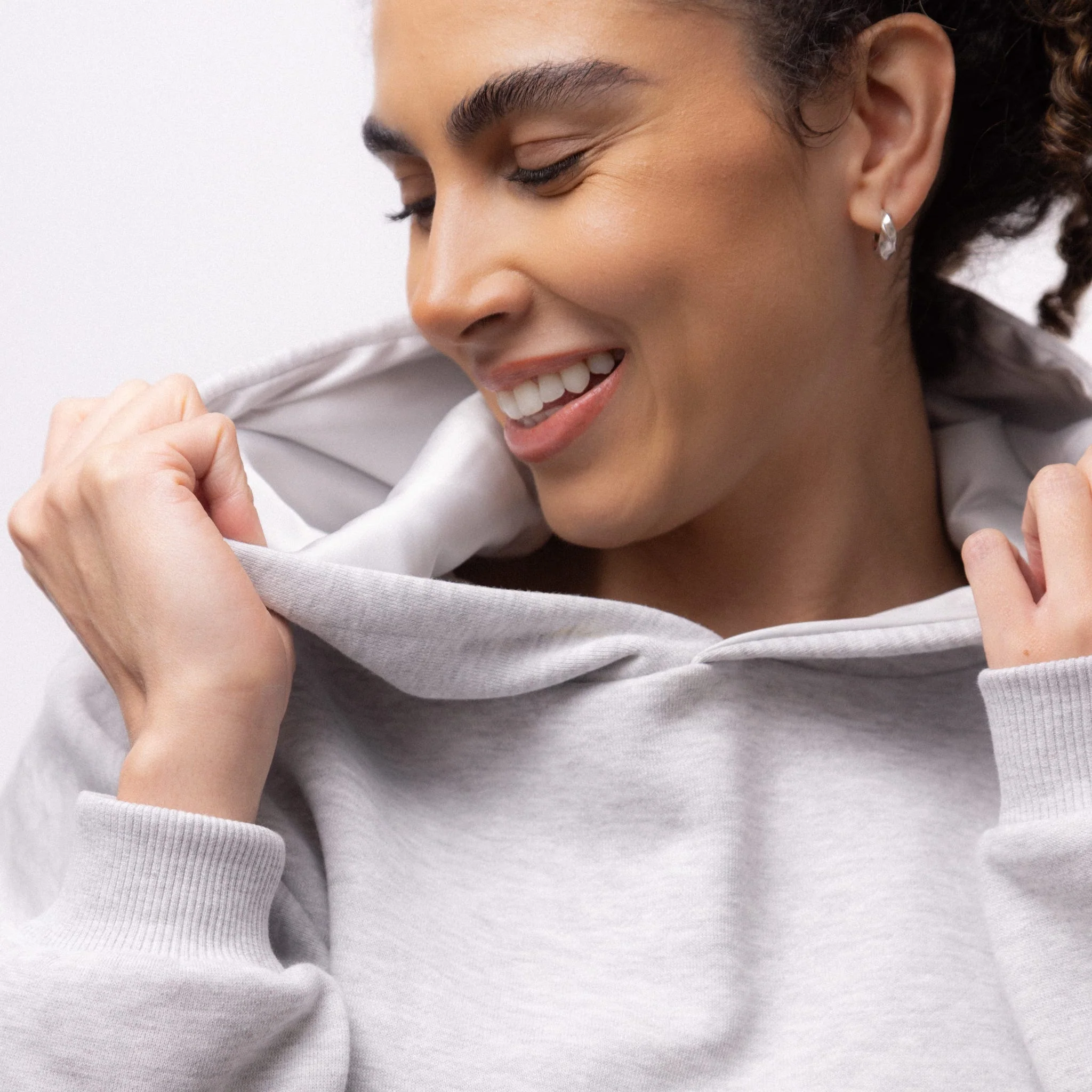 Only Curls Satin Lined Hoodie, Relaxed Fit - Grey Marl - Image 2