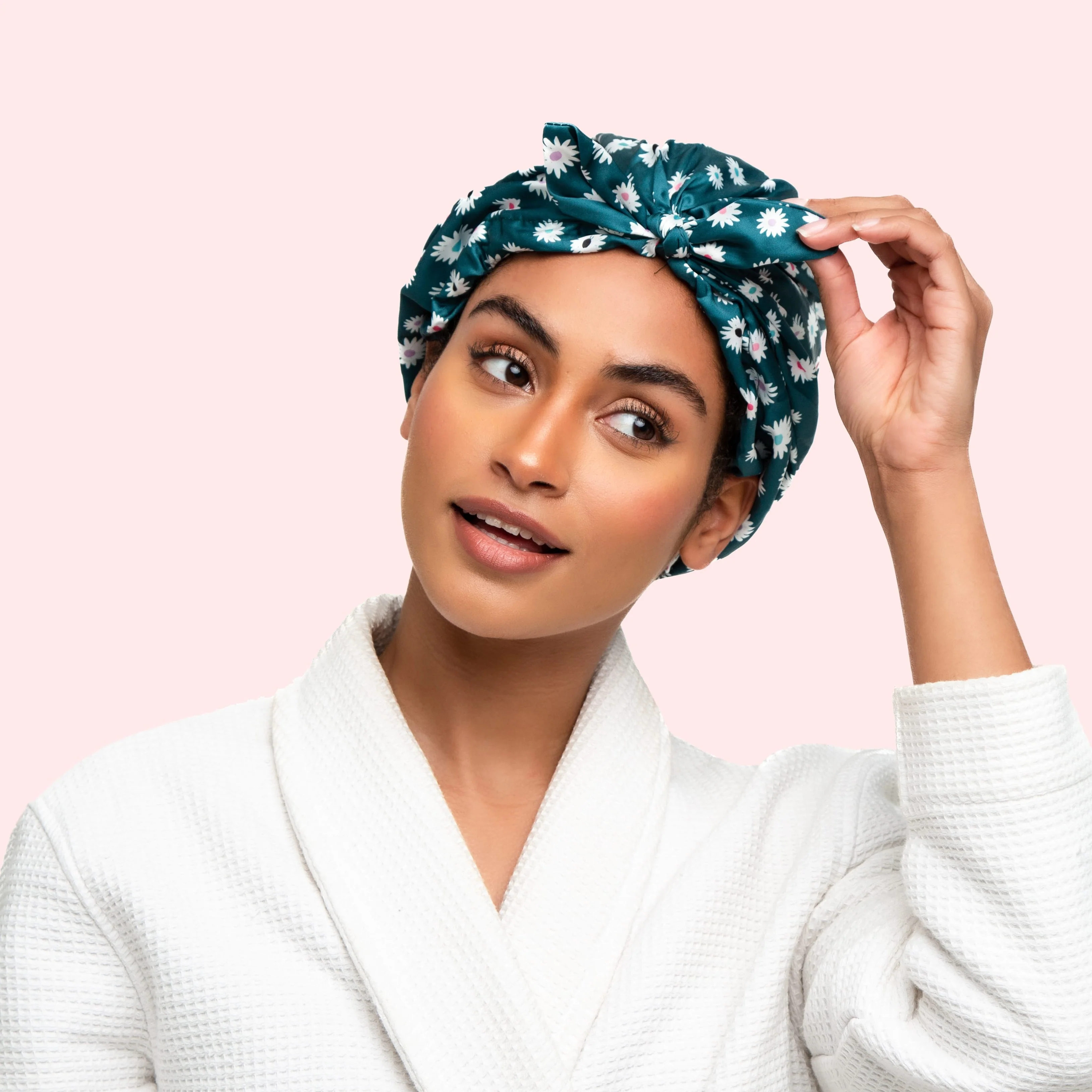 Only Curls Satin Sleep Turban - Deep Green Daisy - Image 2